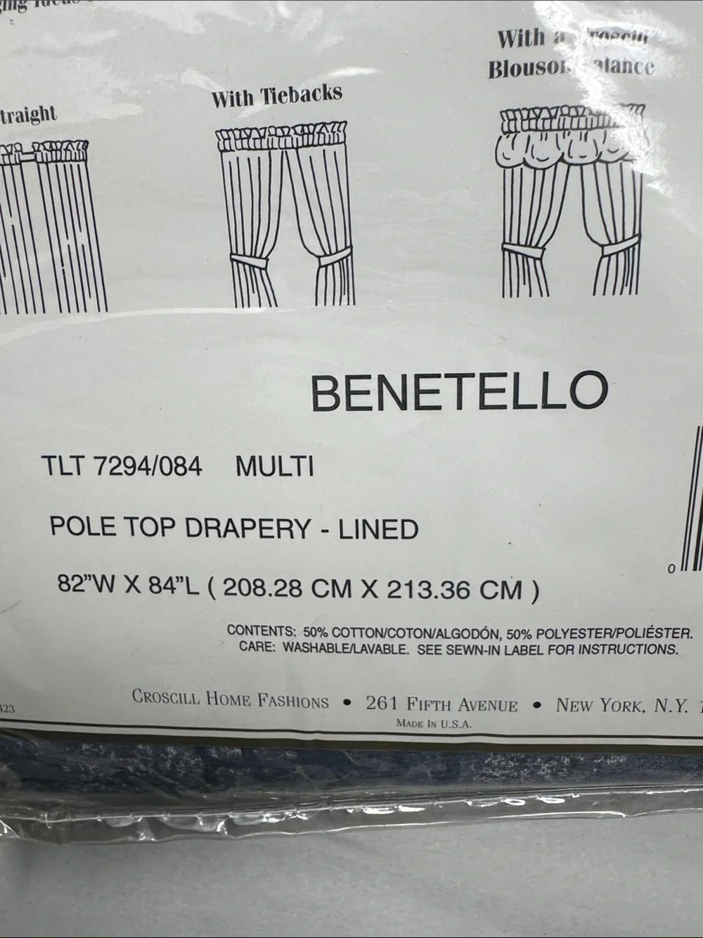 CROSCILL POLE TOP LINED DRAPERY PAIR PANELS WITH TIEBACKS 82